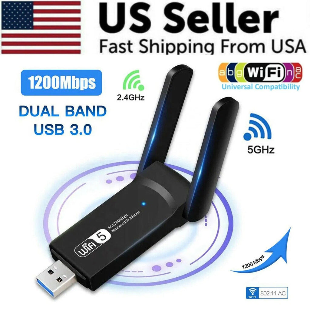 1200Mbps Long Range AC1200 Dual Band 5GHz Wireless USB 3.0 WiFi Adapter Antennas - KEMATÉ