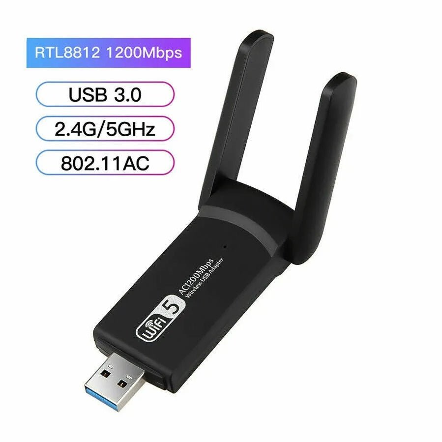 1200Mbps Long Range AC1200 Dual Band 5GHz Wireless USB 3.0 WiFi Adapter Antennas - KEMATÉ