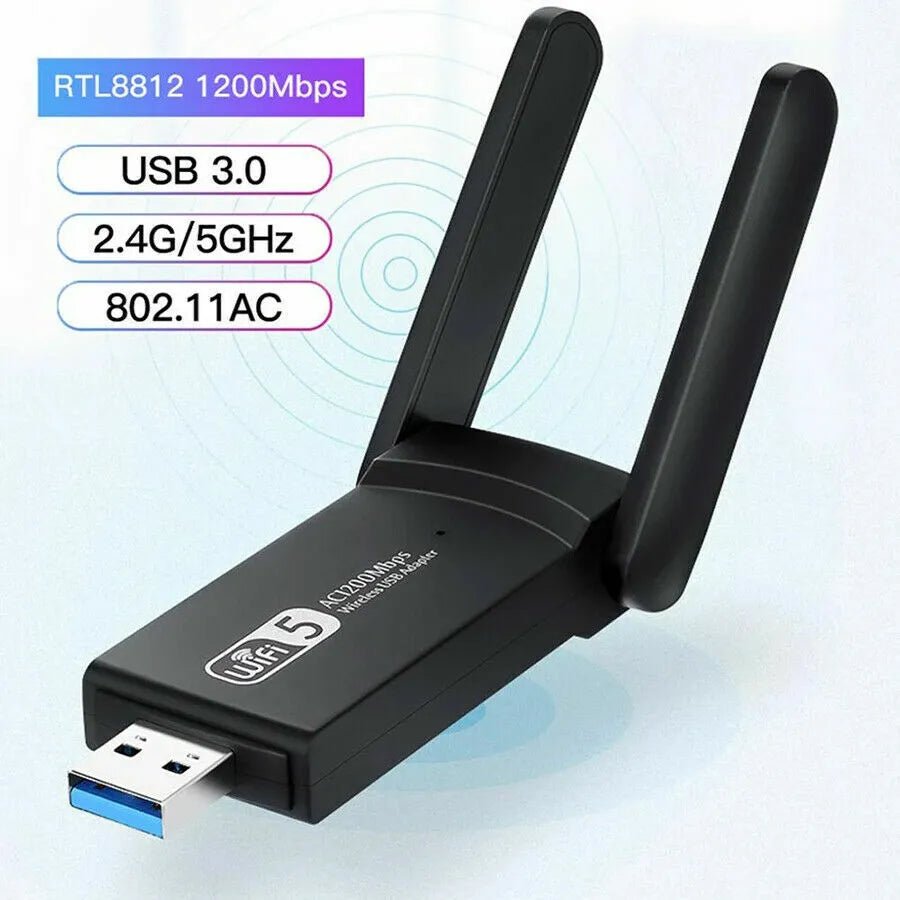 1200Mbps Long Range AC1200 Dual Band 5GHz Wireless USB 3.0 WiFi Adapter Antennas - KEMATÉ