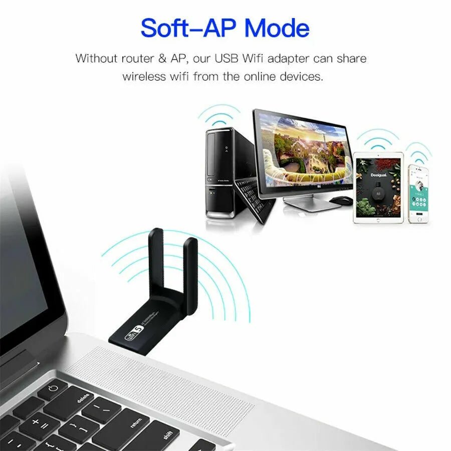 1200Mbps Long Range AC1200 Dual Band 5GHz Wireless USB 3.0 WiFi Adapter Antennas - KEMATÉ