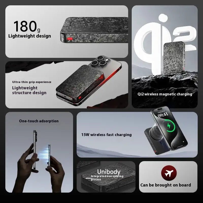 15W Magnetic Power Bank Wireless Carbon Fiber Magsafe Mobile Power Supply - KEMATÉ