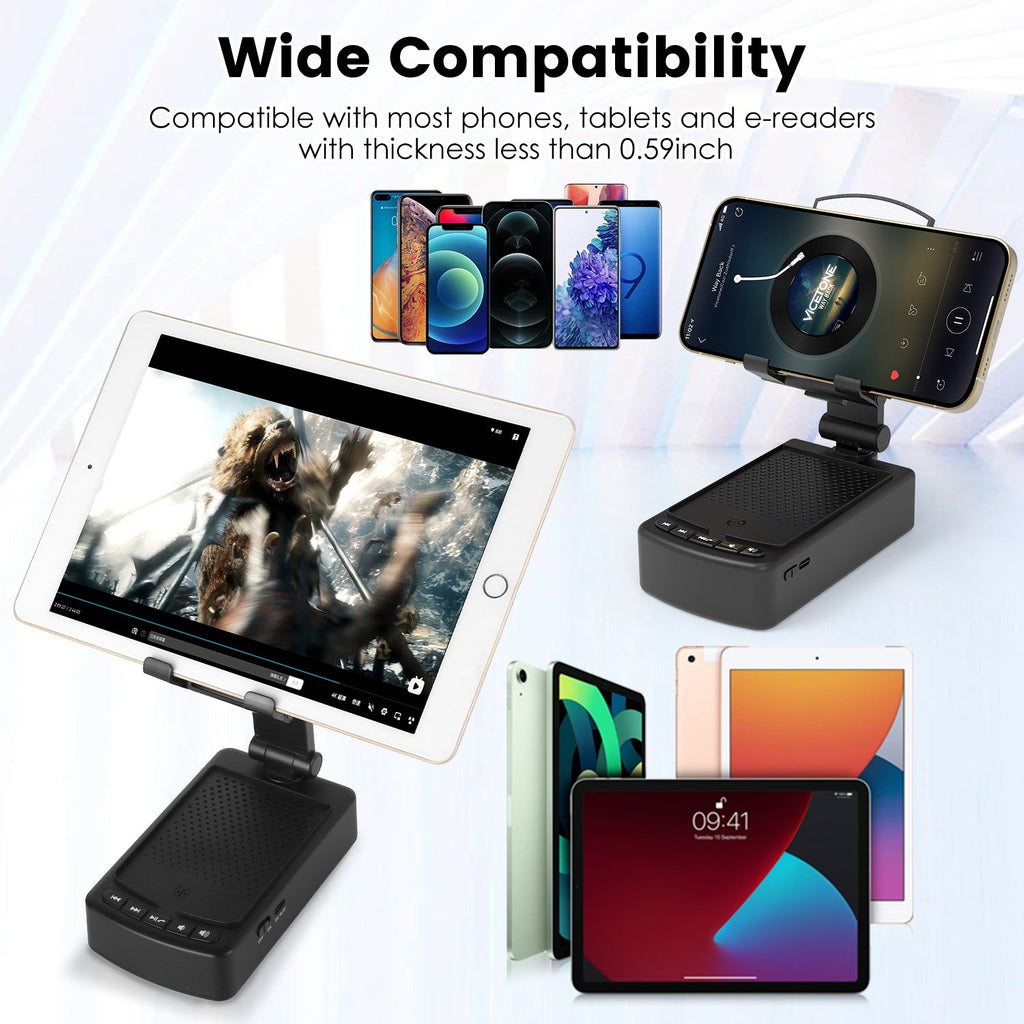 1Pc Cell Phone Stand With HD Surround Wireless Speaker Power Bank Portable Foldable Charging Phone Stand With Anti Slip Base Compatible With Phone Tablet For Home Office Outdoor - KEMATÉ