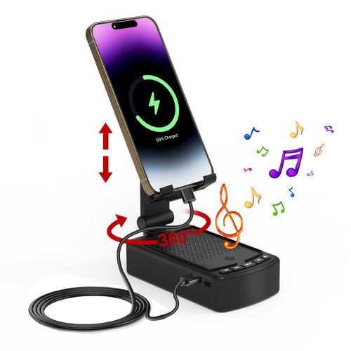 1Pc Cell Phone Stand With HD Surround Wireless Speaker Power Bank Portable Foldable Charging Phone Stand With Anti Slip Base Compatible With Phone Tablet For Home Office Outdoor - KEMATÉ