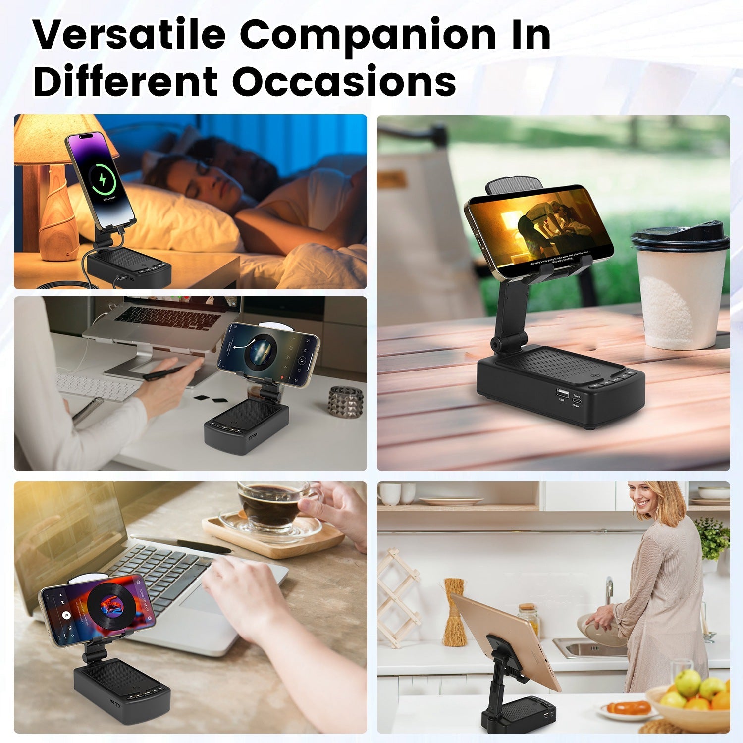 1Pc Cell Phone Stand With HD Surround Wireless Speaker Power Bank Portable Foldable Charging Phone Stand With Anti Slip Base Compatible With Phone Tablet For Home Office Outdoor - KEMATÉ