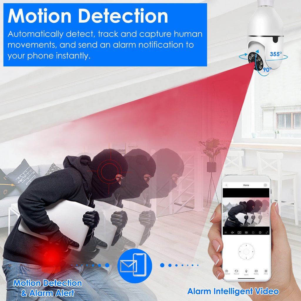 1Pc E27 WiFi Bulb Camera 1080P FHD WiFi IP Pan Tilt Security Surveillance Camera With Two-Way Audio Night Vision Motion Detection Function APP Control - KEMATÉ