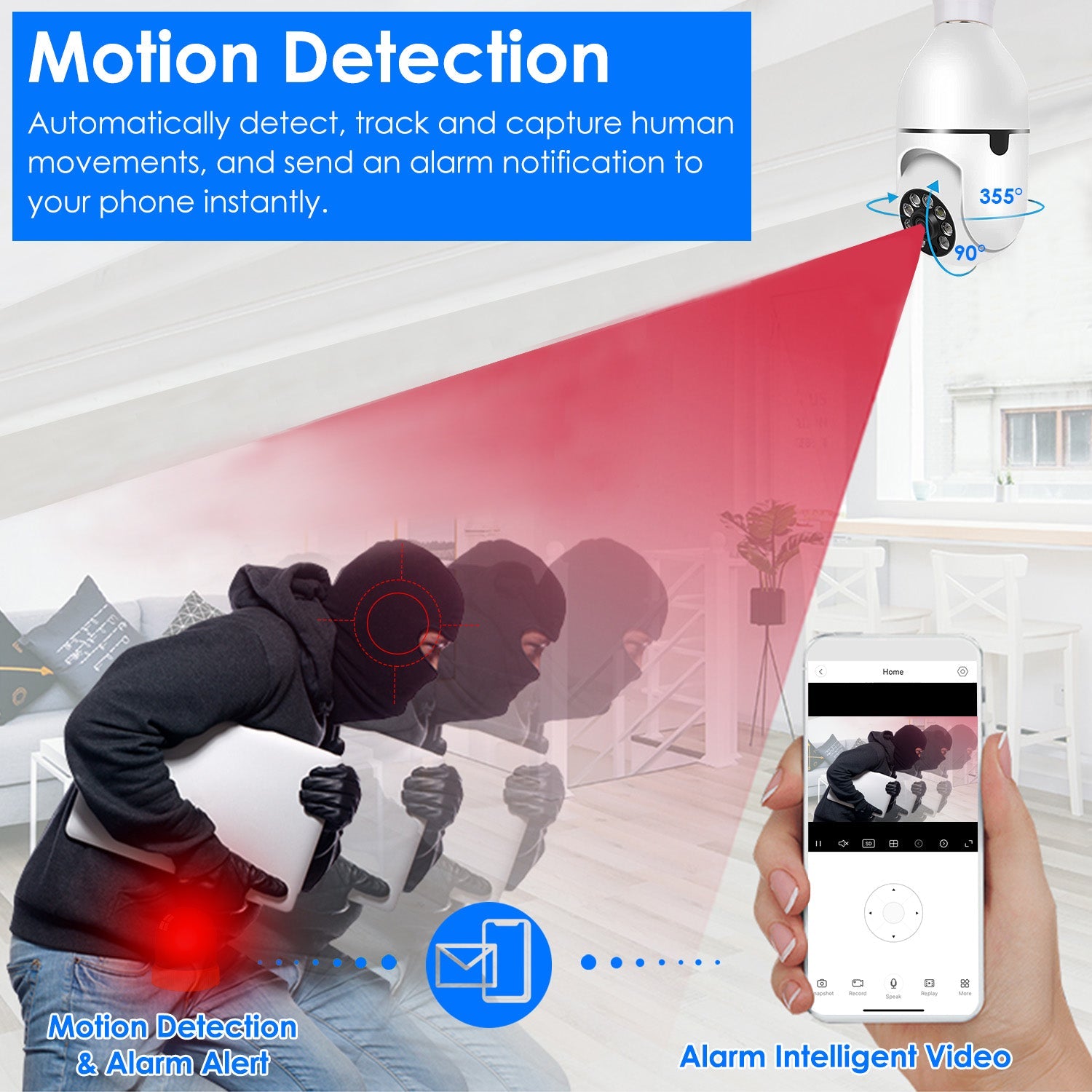 1Pc E27 WiFi Bulb Camera 1080P FHD WiFi IP Pan Tilt Security Surveillance Camera With Two-Way Audio Night Vision Motion Detection Function APP Control - KEMATÉ