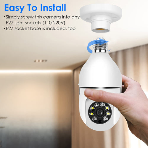 1Pc E27 WiFi Bulb Camera 1080P FHD WiFi IP Pan Tilt Security Surveillance Camera With Two-Way Audio Night Vision Motion Detection Function APP Control - KEMATÉ