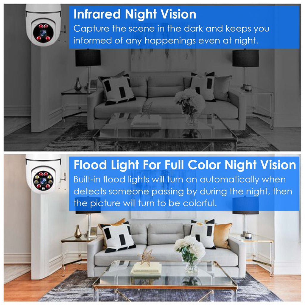 1Pc E27 WiFi Bulb Camera 1080P FHD WiFi IP Pan Tilt Security Surveillance Camera With Two-Way Audio Night Vision Motion Detection Function APP Control - KEMATÉ