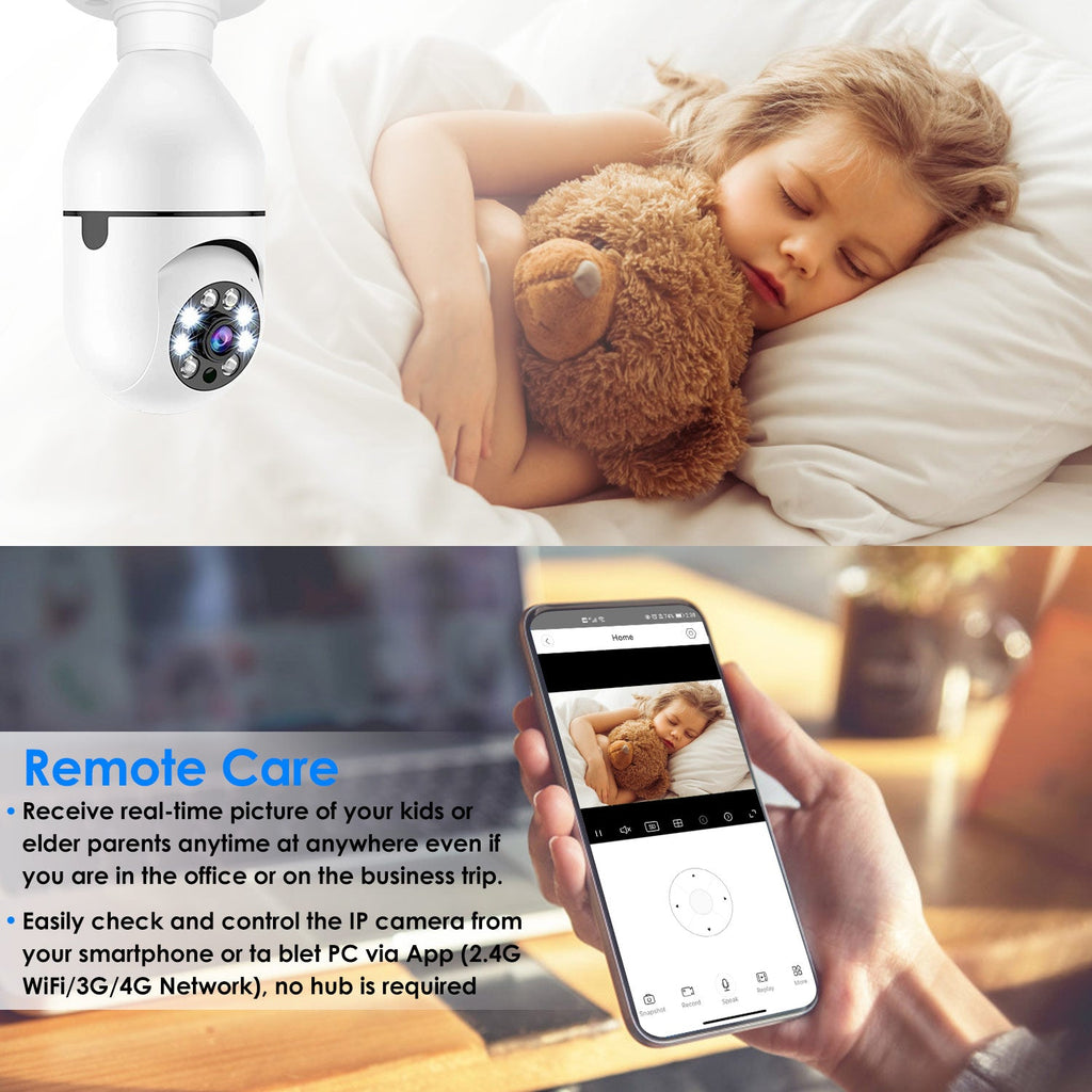 1Pc E27 WiFi Bulb Camera 1080P FHD WiFi IP Pan Tilt Security Surveillance Camera With Two-Way Audio Night Vision Motion Detection Function APP Control - KEMATÉ