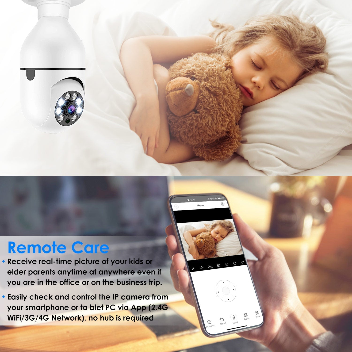 1Pc E27 WiFi Bulb Camera 1080P FHD WiFi IP Pan Tilt Security Surveillance Camera With Two-Way Audio Night Vision Motion Detection Function APP Control - KEMATÉ