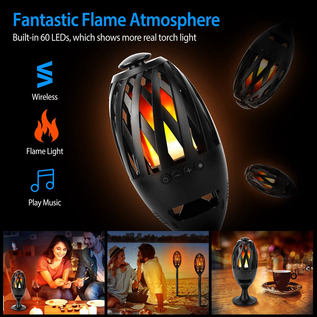 1Pc LED Flame Speakers Torch Wireless Speaker Waterproof Stereo Bass Speaker Outdoor Light-Up Speaker Atmosphere LED Flickers Night Light Patio Stake Lights Lantern For Party Camping - KEMATÉ