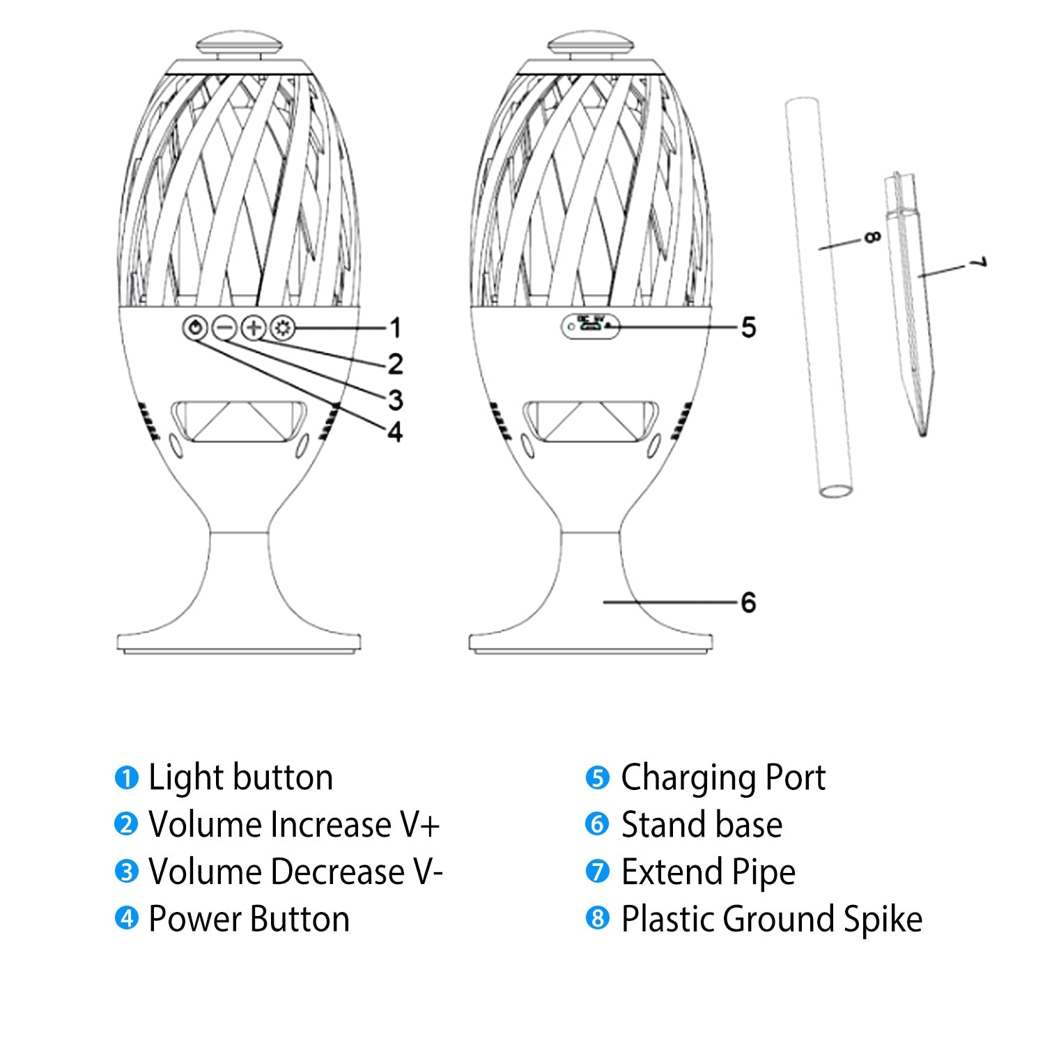 1Pc LED Flame Speakers Torch Wireless Speaker Waterproof Stereo Bass Speaker Outdoor Light-Up Speaker Atmosphere LED Flickers Night Light Patio Stake Lights Lantern For Party Camping - KEMATÉ