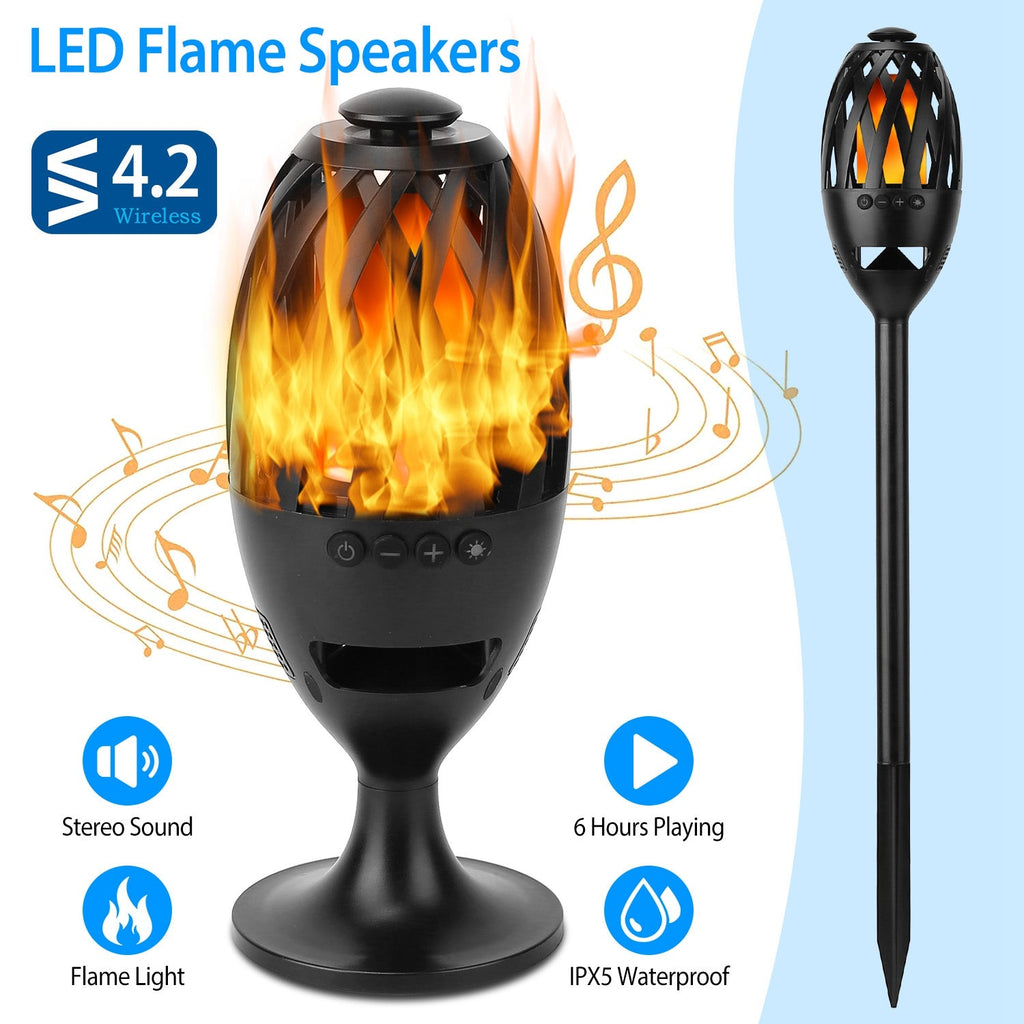 1Pc LED Flame Speakers Torch Wireless Speaker Waterproof Stereo Bass Speaker Outdoor Light-Up Speaker Atmosphere LED Flickers Night Light Patio Stake Lights Lantern For Party Camping - KEMATÉ
