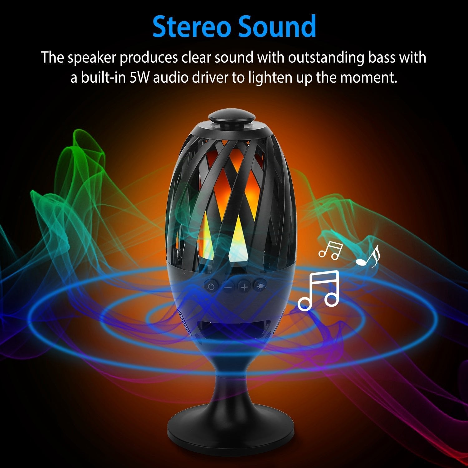 1Pc LED Flame Speakers Torch Wireless Speaker Waterproof Stereo Bass Speaker Outdoor Light-Up Speaker Atmosphere LED Flickers Night Light Patio Stake Lights Lantern For Party Camping - KEMATÉ