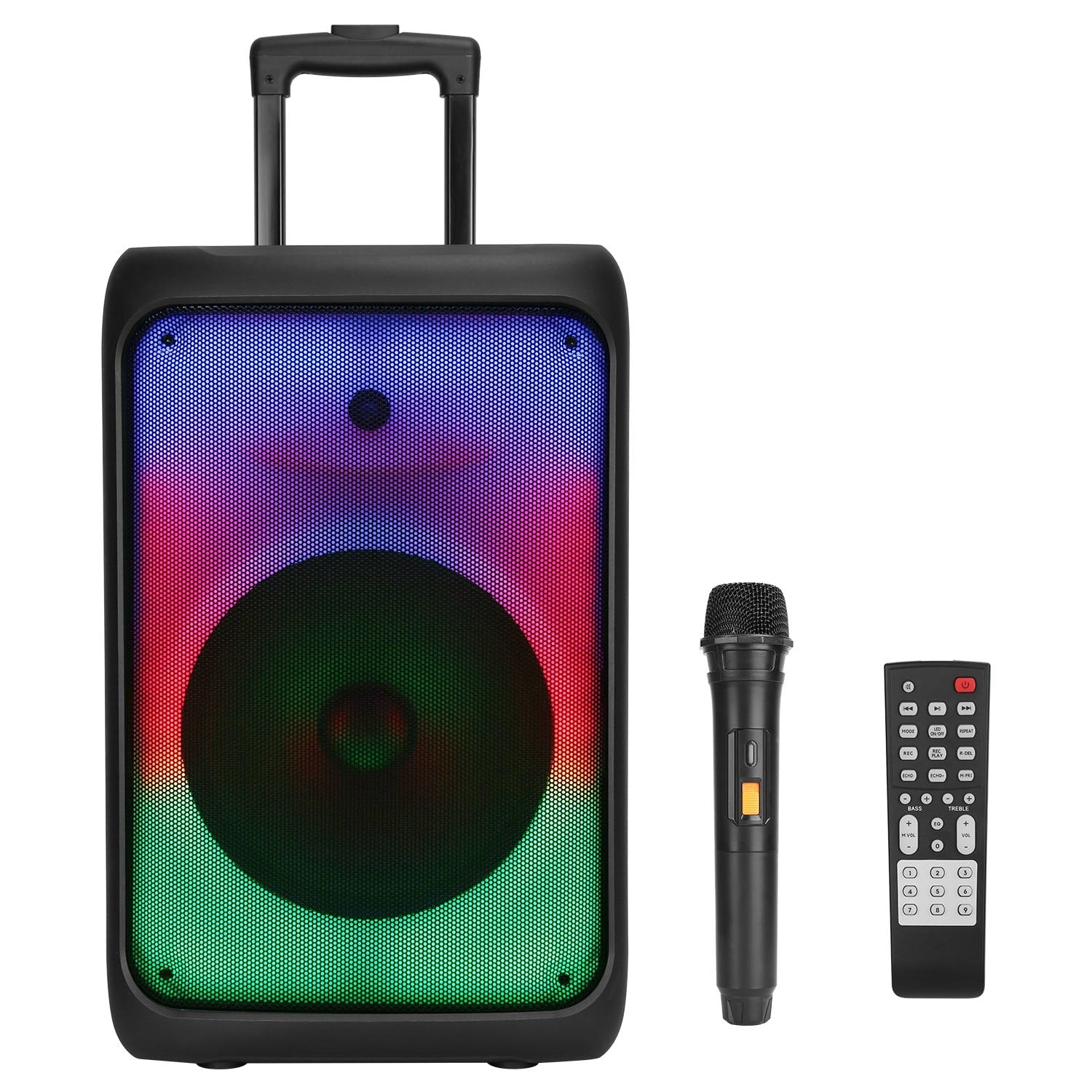 1Pc Portable Wireless Party Speaker Party Speaker With With 5 Colorful Lighting Modes TWS FM USB MMC Slot Aux In Recording Mic Priority Trolley Handle 2 Wheels Remote Control - KEMATÉ