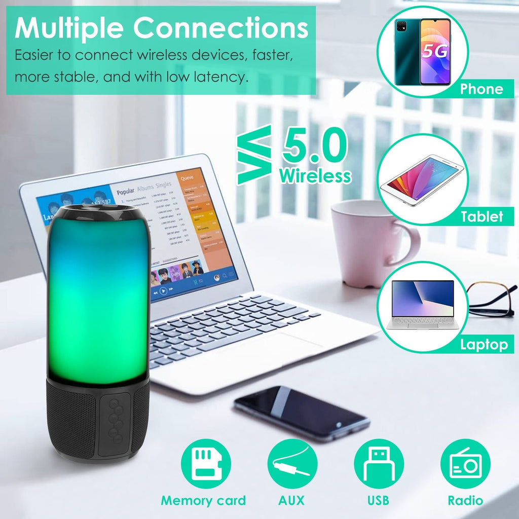 1Pc Wireless Portable Speaker Loud Stereo Speaker With 6 Color Changing Lights Radio Party TWS Speaker For Home Outdoor Travelling - KEMATÉ
