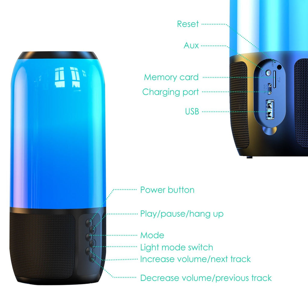 1Pc Wireless Portable Speaker Loud Stereo Speaker With 6 Color Changing Lights Radio Party TWS Speaker For Home Outdoor Travelling - KEMATÉ