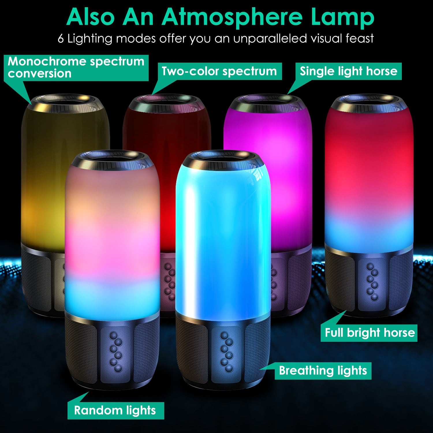 1Pc Wireless Portable Speaker Loud Stereo Speaker With 6 Color Changing Lights Radio Party TWS Speaker For Home Outdoor Travelling - KEMATÉ