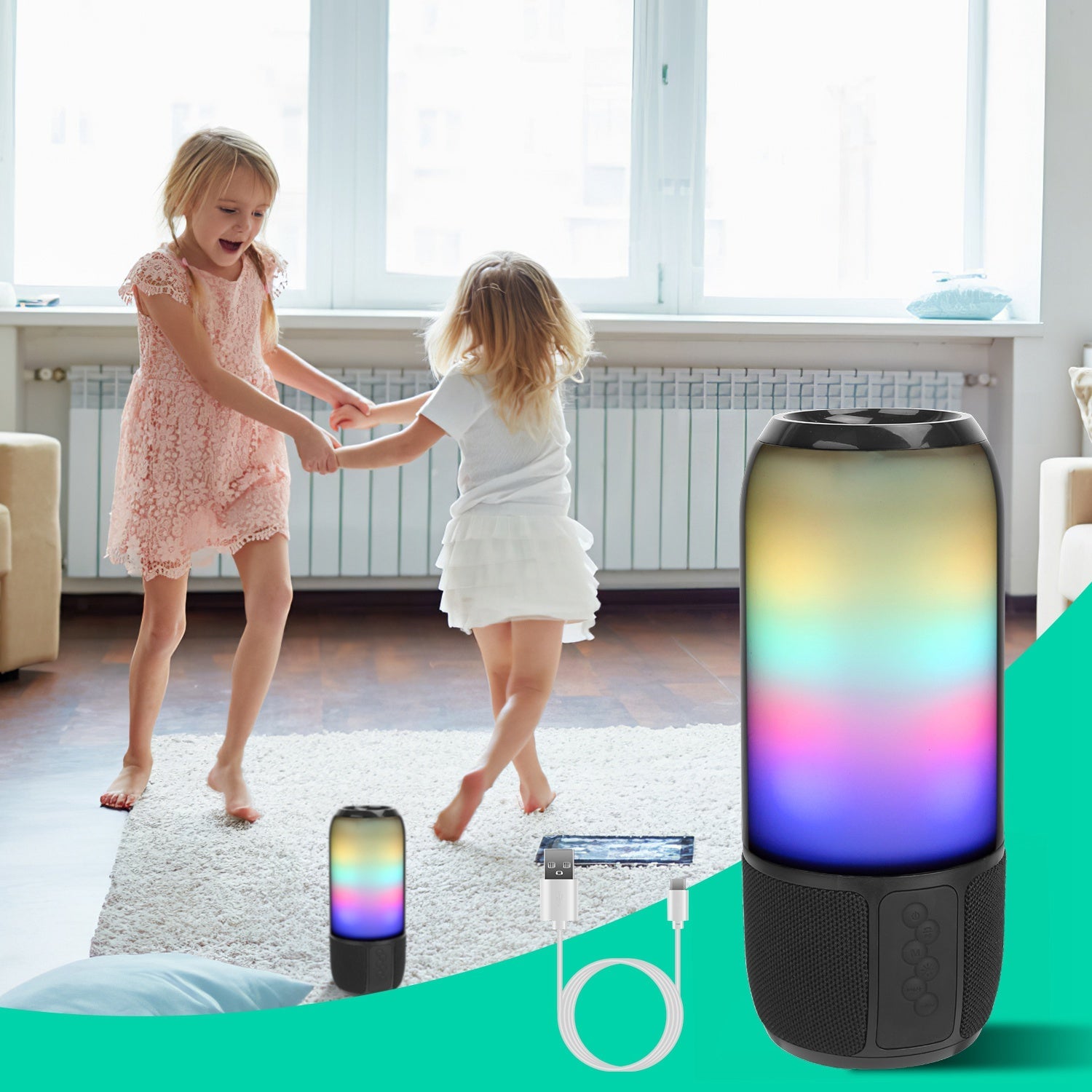1Pc Wireless Portable Speaker Loud Stereo Speaker With 6 Color Changing Lights Radio Party TWS Speaker For Home Outdoor Travelling - KEMATÉ