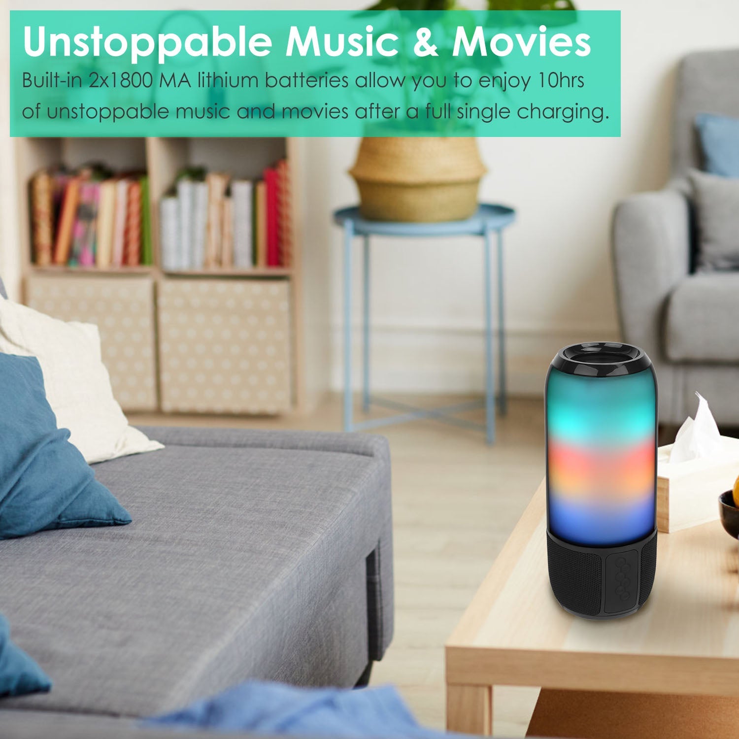 1Pc Wireless Portable Speaker Loud Stereo Speaker With 6 Color Changing Lights Radio Party TWS Speaker For Home Outdoor Travelling - KEMATÉ