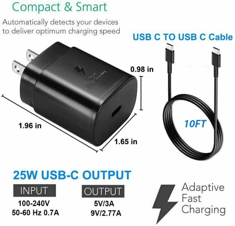 25w Super Fast Charger Type USB-C 10FT Cable For Galaxy S23 S22 S21 S20 - KEMATÉ