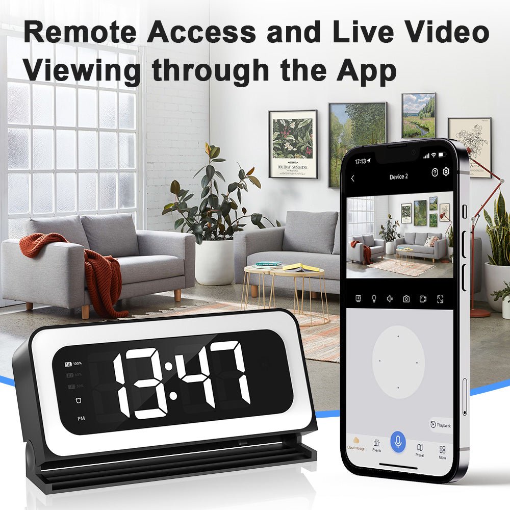 3MP Black Color Wireless Wifi Alarm Clock Camera Video Recording Home Baby Monitor - KEMATÉ
