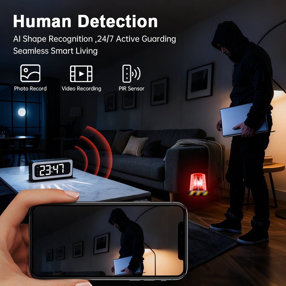 3MP Black Color Wireless Wifi Alarm Clock Camera Video Recording Home Baby Monitor - KEMATÉ