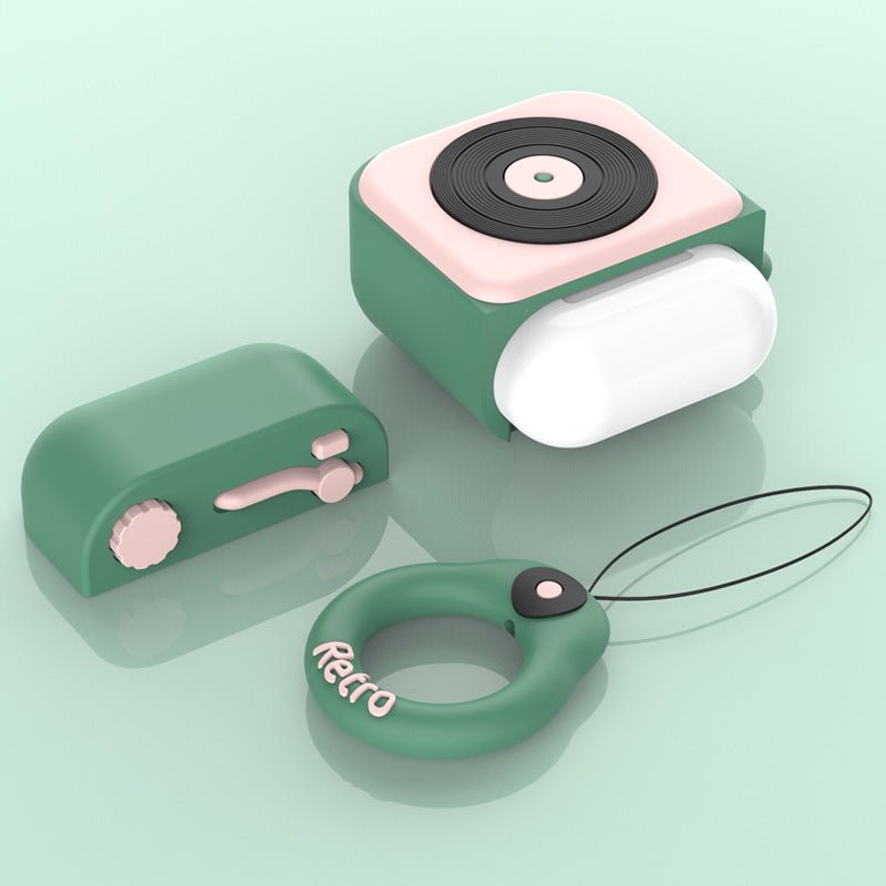 Cartoon Retro Gramophone Wireless Bluetooth Headset Silicone Case - KEMATÉ