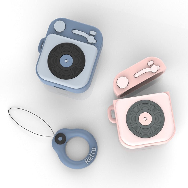 Cartoon Retro Gramophone Wireless Bluetooth Headset Silicone Case - KEMATÉ