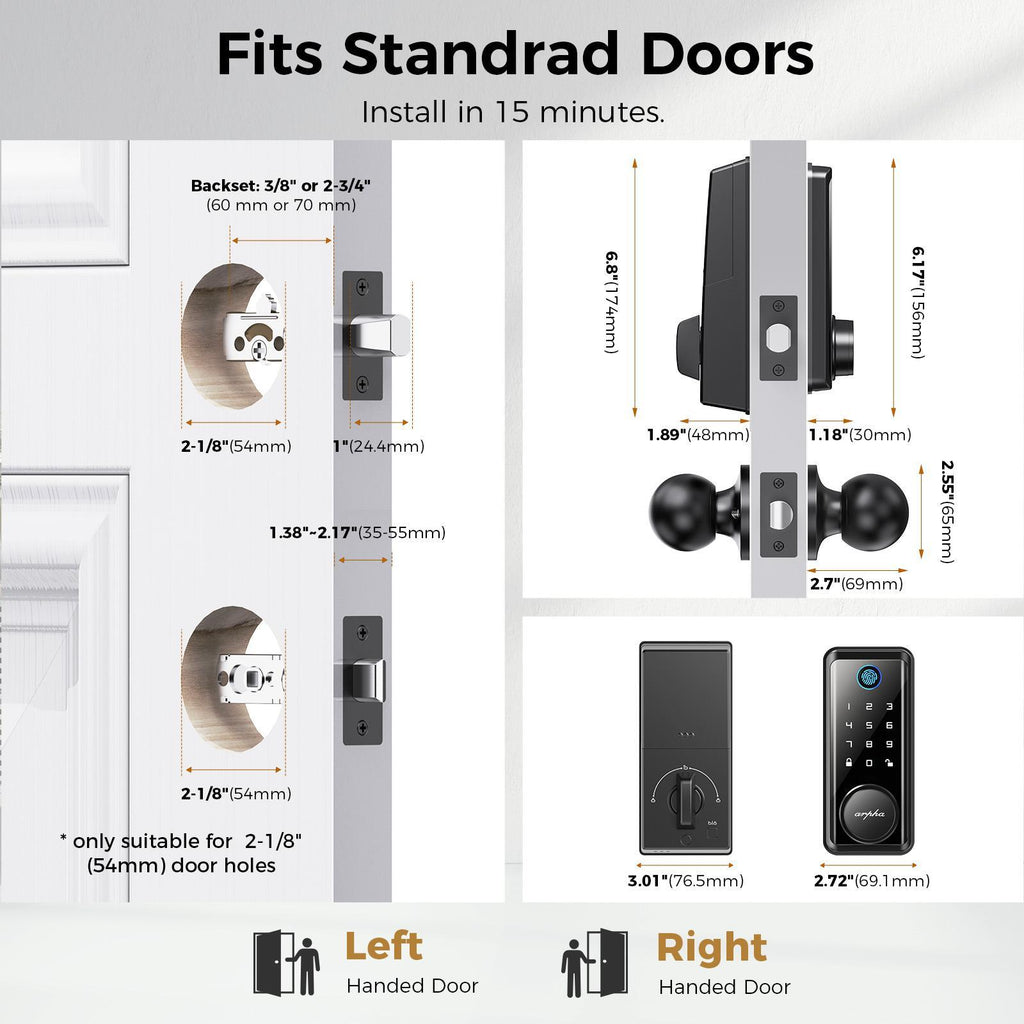 Keyless Entry Door Lock With Handle App-Controlled Front Door Lock Set With Keypad Auto-Lock & One-Touch Locking Anti-Peep Code Feature Easy Installation - KEMATÉ