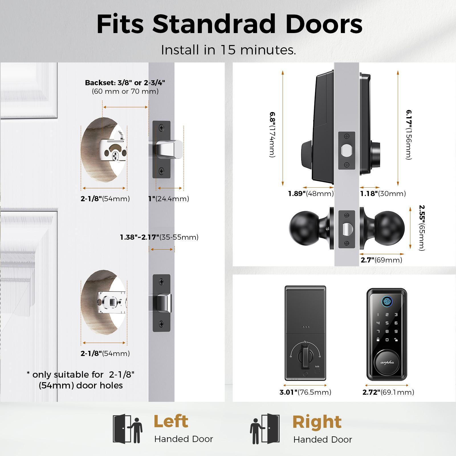 Keyless Entry Door Lock With Handle App-Controlled Front Door Lock Set With Keypad Auto-Lock & One-Touch Locking Anti-Peep Code Feature Easy Installation - KEMATÉ