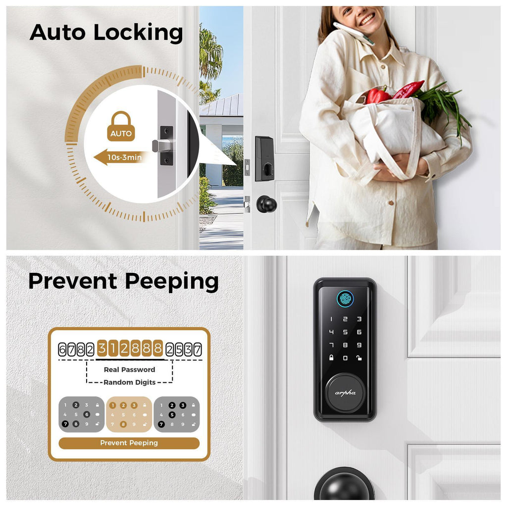 Keyless Entry Door Lock With Handle App-Controlled Front Door Lock Set With Keypad Auto-Lock & One-Touch Locking Anti-Peep Code Feature Easy Installation - KEMATÉ