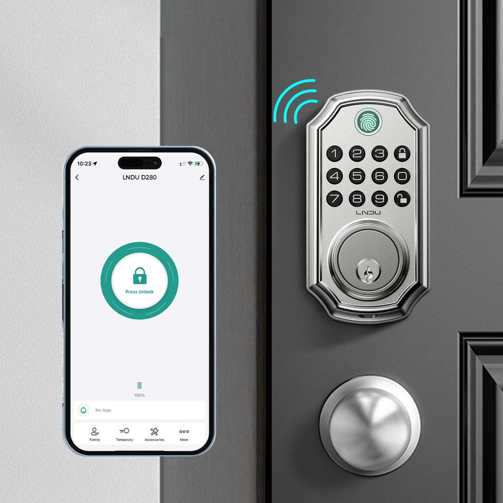 Keyless Entry Door Lock With Handle App-Controlled Front Door Lock Set With Keypad Auto-Lock & One-Touch Locking Anti-Peep Code Feature Easy Installation - KEMATÉ