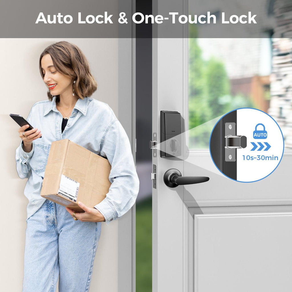 Keyless Entry Door Lock With Handle App-Controlled Front Door Lock Set With Keypad Auto-Lock & One-Touch Locking Anti-Peep Code Feature Easy Installation - KEMATÉ