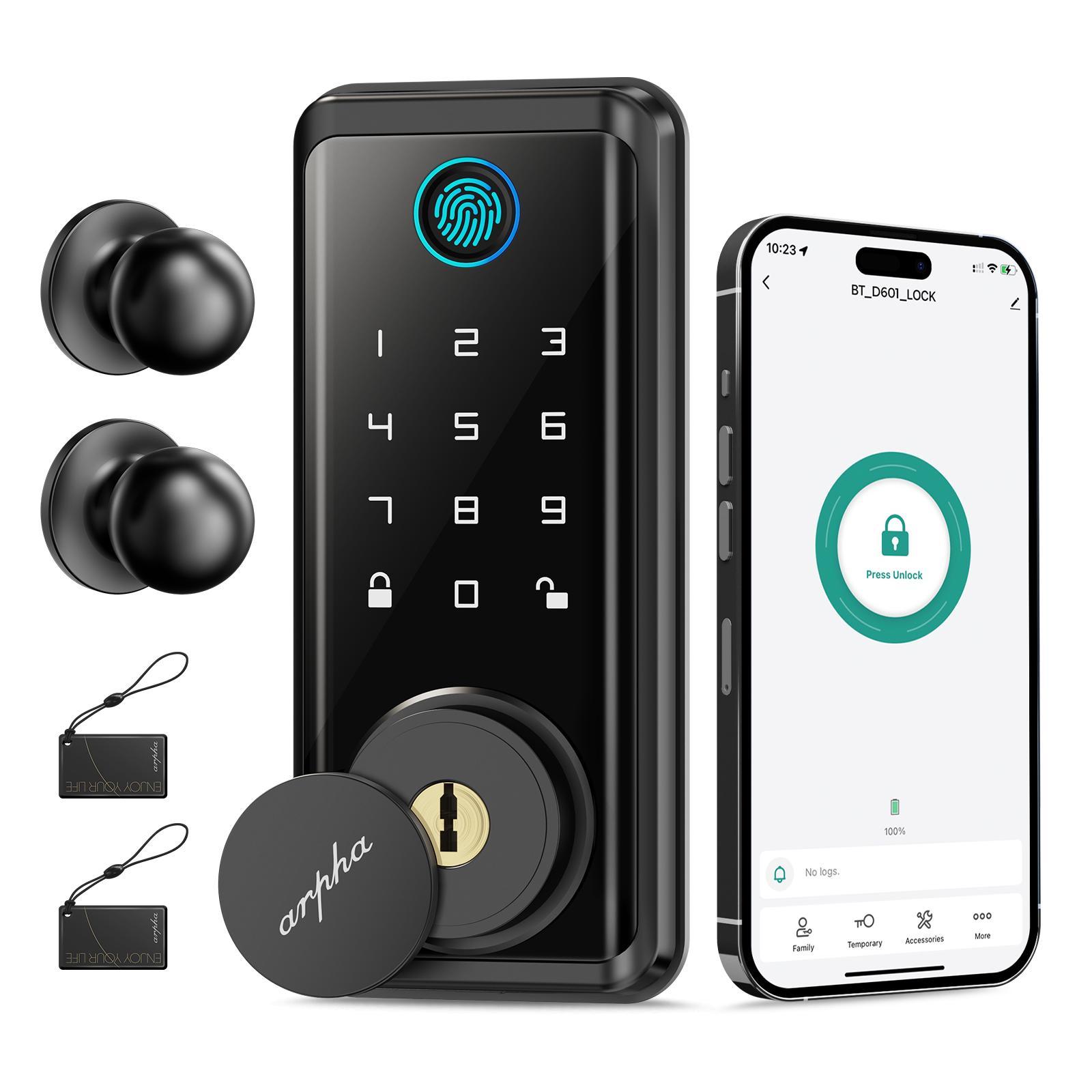 Keyless Entry Door Lock With Handle App-Controlled Front Door Lock Set With Keypad Auto-Lock & One-Touch Locking Anti-Peep Code Feature Easy Installation - KEMATÉ