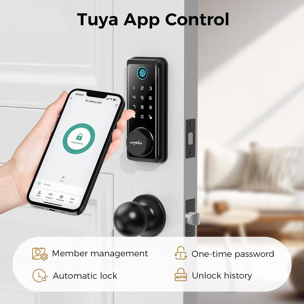 Keyless Entry Door Lock With Handle App-Controlled Front Door Lock Set With Keypad Auto-Lock & One-Touch Locking Anti-Peep Code Feature Easy Installation - KEMATÉ