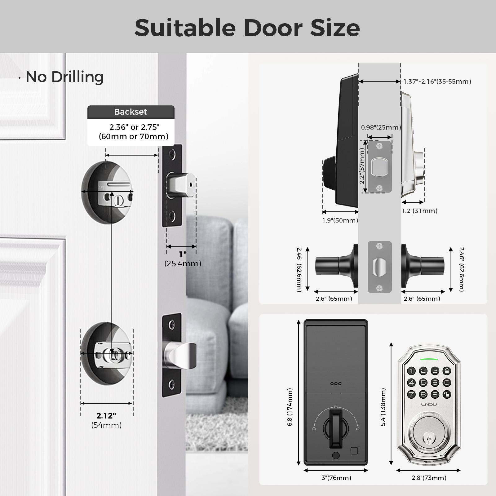Keyless Entry Door Lock With Handle App-Controlled Front Door Lock Set With Keypad Auto-Lock & One-Touch Locking Anti-Peep Code Feature Easy Installation - KEMATÉ