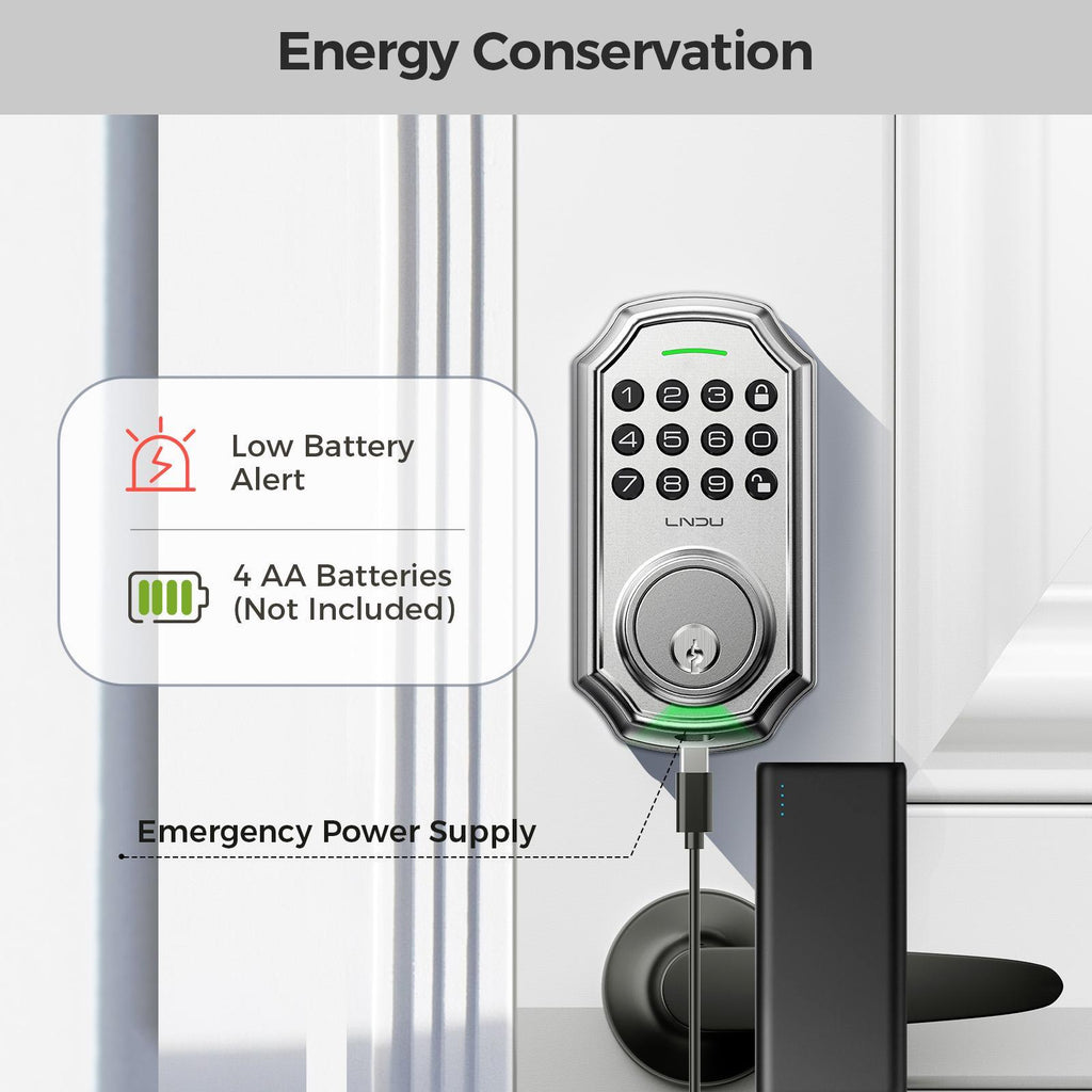 Keyless Entry Door Lock With Handle App-Controlled Front Door Lock Set With Keypad Auto-Lock & One-Touch Locking Anti-Peep Code Feature Easy Installation - KEMATÉ