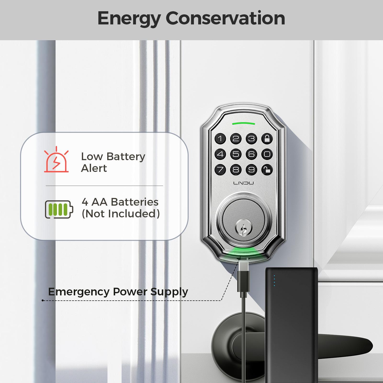 Keyless Entry Door Lock With Handle App-Controlled Front Door Lock Set With Keypad Auto-Lock & One-Touch Locking Anti-Peep Code Feature Easy Installation - KEMATÉ