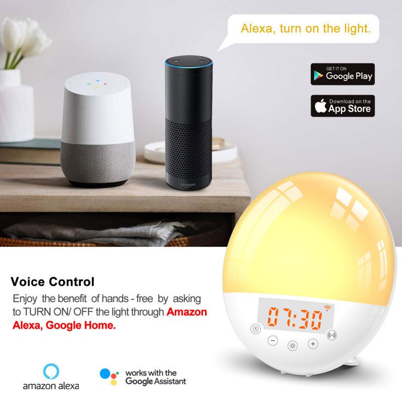 WiFi Voice Control Intelligent Alarm Clock, Sunrise Natural Wake-up Light - KEMATÉ